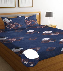 Premium Cotton Double Bedsheets With 2 King Size Pillow Covers - 72 X 78 Inches, Dark Blue | All Around Elastic Fitted Double Bedsheet