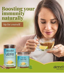 Amrita Naturals Lemon Herbal Tea - 250gm, 8.8 Ounce | Controls Weight Naturally, Boosts Immune System - Caffeine Free, Rich In Antioxidants