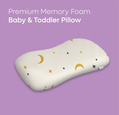 Premium Memory Foam Baby & Toddler Pillow, Bed Pillow - 20.5 X 11.5 X 2.5 Inch | Removable Cover, Perfect For Sleeping, Reading, Resting | 2 To 9 Years, Moon & Star Print, Adjustable Pillow