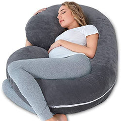 Pregnancy Pillow, Maternity Body Pillow For Sleeping, C Shaped Pillow, Grey - 55 Inch | Full Body Pillow, Pregnancy Pillow For Pregnant Women, Support Belly & Back, Removable Velvet Cover
