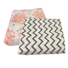 Organic Cotton Muslin Baby Bath Towel 200 Gsm | Cotton Cloth Premium Baby Washable Reusable, Absorbent, Extra Soft (Leaf Dot & Grey Zig Zag)- Pack Of 2