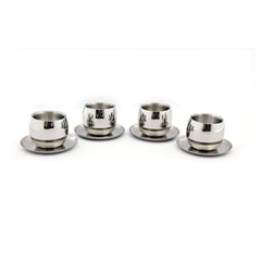 High Grade Stainless Steel Double Wall Cup & Saucer 4 Pcs, Size - 6.7 Cm Each | 4 Double Wall Cup+ 4 Saucer