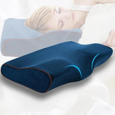 Memory Foam Pillow, Orthopedic Pillow For Neck Pain Relief, Navy Blue Color | Cervical Contour Memory Foam Pillow With Washable Cover, Bed Pillows For Side, Back, Stomach Sleepers