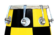 Handmade Mango Wooden 14" Baby Dholak Nut & Bold With Beautiful Check Design - Yellow Color | Goat Skin On Both Side