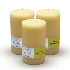 PILLAR CANDLES SMOKELESS & DRIPLESS WAX CANDLES SET OF 3 PERFECT FOR HOME DECOR