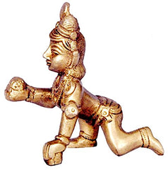 Laddu Gopal Idol, Natkhat Bal Gopal, Thakur Ji Petal Murti, Golden, Brass Idol, For Janmashtami Pooja, Gold Handmade Statue, Bal Krishna Idol