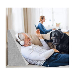 Wedge Pillow Memory Foam For Pain Relief, Grey - 18 L X 17.5 W X 11 H Inch | Wedge Cushion, For Back Support, Acid Reflux, Snoring, Gerd, Leg Elevation, Pregnancy | Removable Velvet Cover