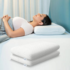 Memory Foam Cervical Pillow, Orthopedic Pillow, Standard Size - 20 X 13 X 4 Inch | White Pillow, For Neck & Shoulder Pain Relief | Removable Zipper Cover, Sleeping Pillow - Pack 2