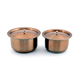 High Grade Stainless Steel Copper Tope With Lid Set Of 2 Pcs | Copper Coating & Inside Silver Color, Size 16 Cm, 1.1 Liters + 18 Cm, 1.6 Liters