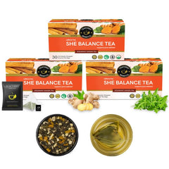 Teacurry Plant Based She Balance Tea - Pack Of 3 X 30 Pyramid Tea Bags | Spearmint Ginger Tea, Relieves In PCOS Symptoms - Infused With Nettle, Lemon, Cinnamon | Gluten Free, Caffeine Free