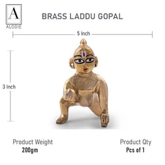 Beautiful Brass Laddu Gopal Murti, Bal Gopal, Gold, Brass, Idol Size - Large 5 X 3 Inch, Petal Ke Laddoo Gopal Ji, Thakur Ji, Lord Krishna Murti, Home Décor, God Idol