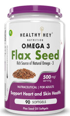 Healthyhey Flaxseed Rich Source Of Natural Omega 3 500mg, Support Heart Health, Support Healthy Cellular Function | 90 Softgels 150gm 0.3lbs
