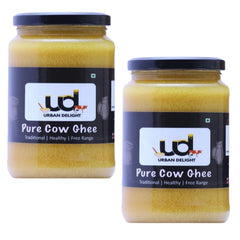 Organic Pure Cow Ghee By Urban Delight | Rich In Protein Fiber Healthy Desi Ghee Good For Enhances Brain Function | 1 Litre (500ml * 2) 33.8 Ounce | Jar Pack