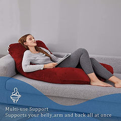 Pregnancy Pillow, Maternity Body Pillow For Sleeping, U Shaped Pillow, Maroon - 55 Inch | Full Body Pillow, Pregnancy Pillow For Pregnant Women, Support Belly & Back, Removable Velvet Cover