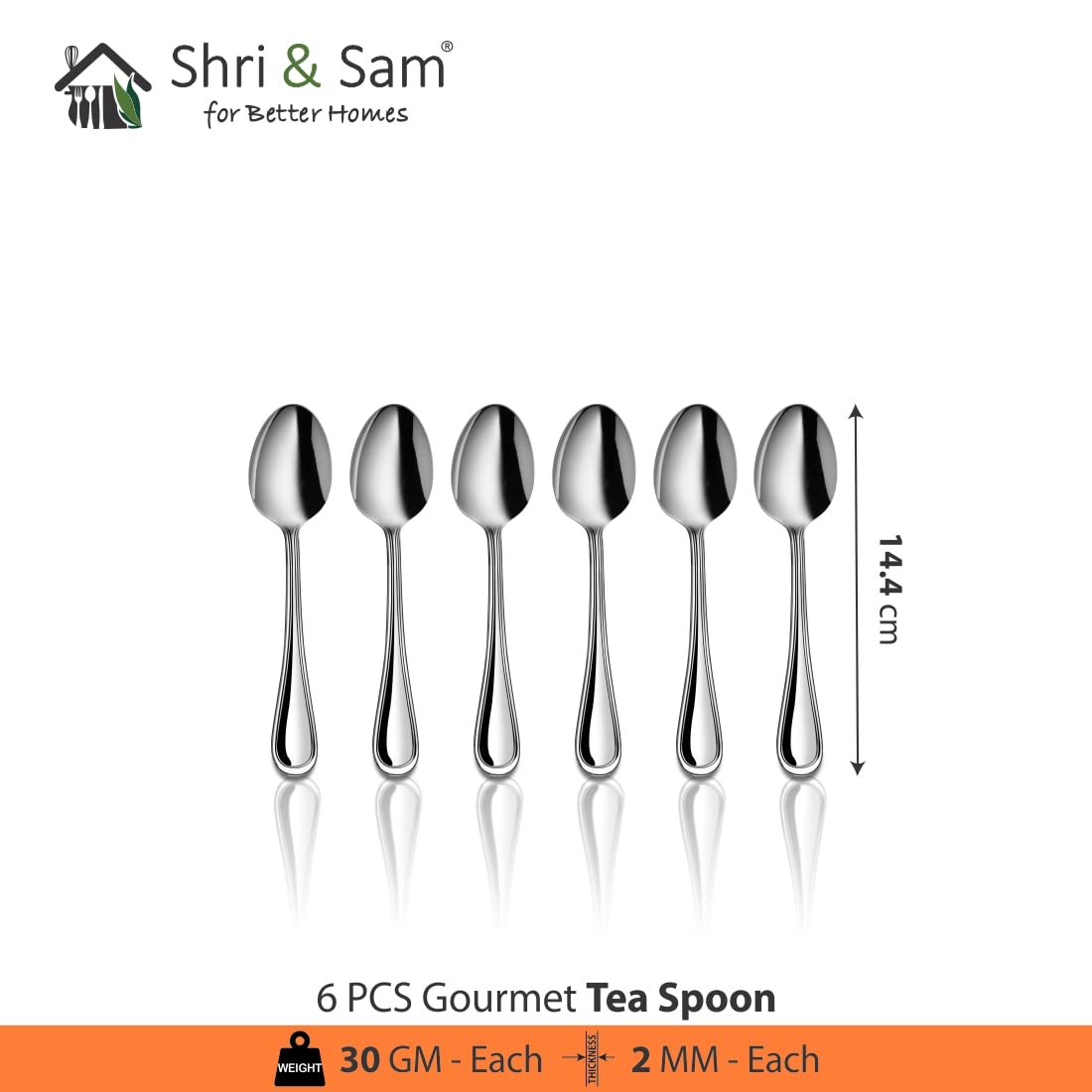 Stainless Steel Gourmet Tea Spoon Set Of 6 Pieces, Silver | Rust Free & Dishwasher Friendly Stainless Steel Gourmet Tea Spoon Set Of 6 Pieces, Silver | Rust Free & Dishwasher Friendly