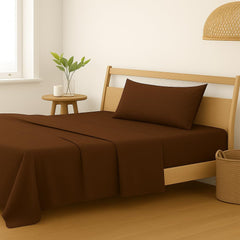 Plain Single Size Bedsheet With 1 Pillow Cover - 54 X 90 Inches, Chocolate Brown | Breathable & Skin-Friendly - Suitable For Use All Year Long | Ideal Gift For Weddings