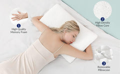 Memory Foam Slim Pillow For Sleeping, Orthopedic Pillow For Neck Support, White | Cervical Pillow For Neck Pain, Shoulder & Back Pain Relief | Versatile & Multipurpose Pillows