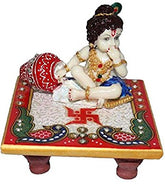 Laddoo Gopal Idol With Chowki, White, Marble, Handmade, All Occasion & Festivals, Ideal For Gifting Purpose | Best Suited For Pooja Ghar Statue