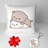 Peach & Goma Mochi Cat Pillow Cushion, Keychain With Card, White Color | Peach Goma Pillow, For Boyfriend, Valentines Gift For Girlfriend, Valentine Pillow For Couple, Model No - Combo 26