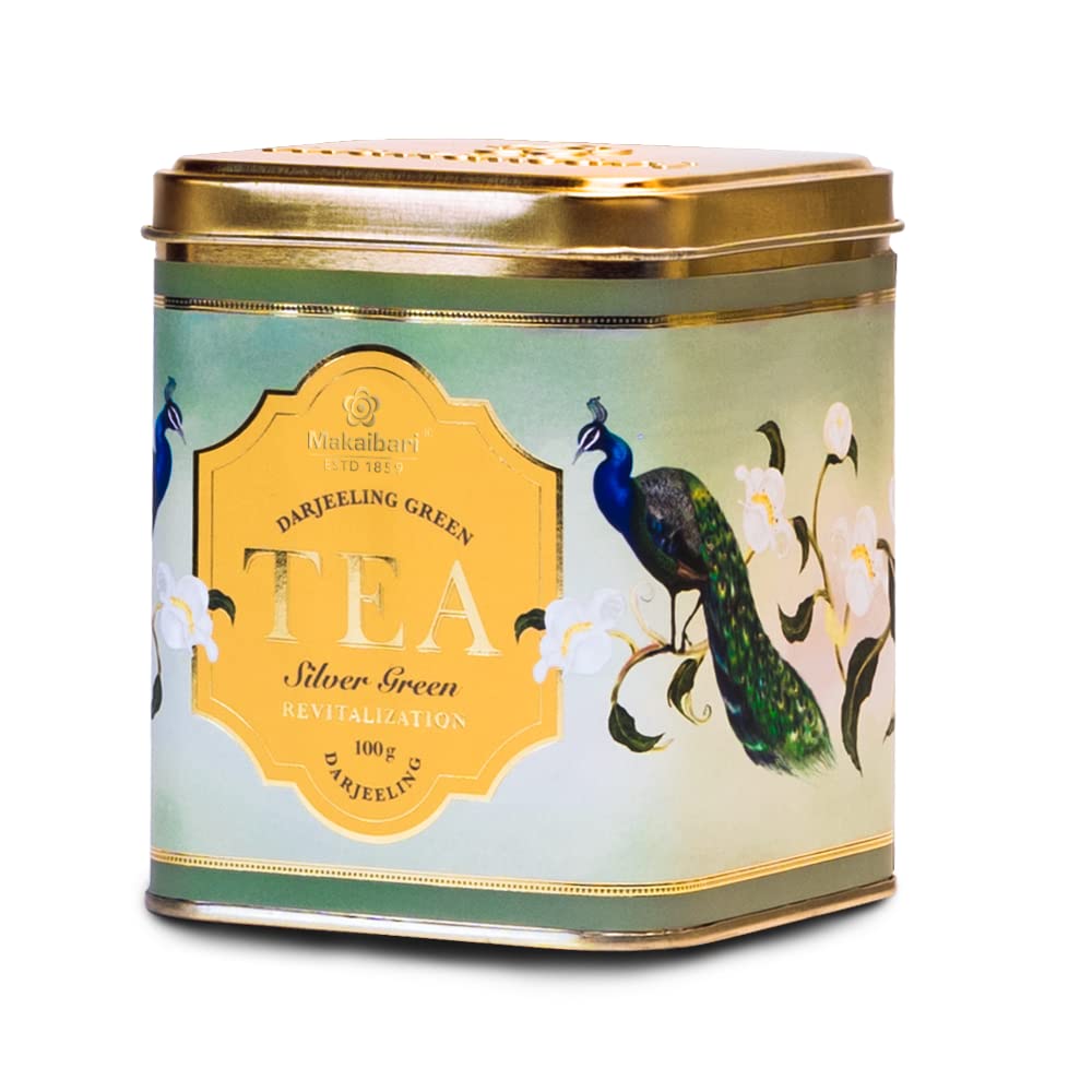 Makaibari Tea Treasures Silver Green Darjeeling Green Tea - 100gm Tin Caddy, 3.5 Ounce | USDA Certified Premium Revitalizing Loose Long Leaf Green Tea - Low Caffeine Loose Leaves Makaibari Tea Treasures Silver Green Darjeeling Green Tea - 100gm Tin Caddy, 3.5 Ounce | USDA Certified Premium Revitalizing Loose Long Leaf Green Tea - Low Caffeine Loose Leaves