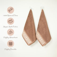 Rangoli 100% Cotton Fibre 2 Hand Towels 400 Gsm | Highly Durable & Absorbent Towel | Skin-Friendly & Quick Drying Luxury Towels (Golden Brown) - Pack Of 2