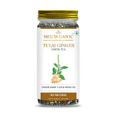 Neuwganic Tulsi Ginger Green Tea - 100gm, 3.5 Ounce, 50 Cups | Refreshing Blend Of Rama Tulsi, Ginger & Green Tea - Improves Digestion, Aids Weight Loss | Gluten Free, No Preservatives