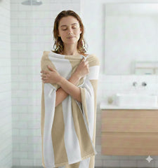 Cotton Bolls Textiles Premium 100% Cotton Bath Towel 450 Gsm | Ultra-Soft & Absorbent Quick Dry Durable Stripe Design Towel (Beige)