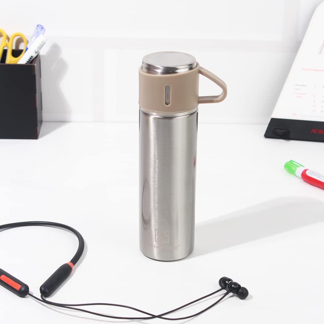 Stainless Steel Vacuum Insulated Flask With Drinking Mug - Silver, 500ml | Double Walled, Hot & Cold Temperature, Leak Proof, BPA-Free Stainless Steel Vacuum Insulated Flask With Drinking Mug - Silver, 500ml | Double Walled, Hot & Cold Temperature, Leak Proof, BPA-Free