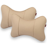 Faux Leather Car Neck Rest Pillow, Pillow Compatible With All Cars - Beige | Neck & Head While Driving Pillow For Neck Pain Relief | Light Weight & Easy To Clean, Wash - Pack Of 2