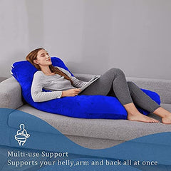 Pregnancy Pillow, Maternity Body Pillow For Sleeping, U Shaped, Royal Blue - 55 Inch | Full Body Pillow, Pregnancy Pillow For Pregnant Women, Support Belly & Back, Removable Velvet Cover
