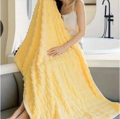 HomeCloud Korean Bath & Face Towel 400 Gsm | Plush Soft & Luxury Towel Set With Hanging Loop | 3x Softer Than Cotton Towels | Set Of 2 (Boxes Yellow)