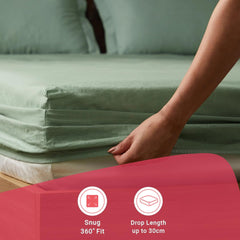 Plain Bedsheet For Double Bed King Size With 2 Pillow Covers - 72 X 78 Inches, Sage Green | All Around Elastic Fitted Sheet | 100% Cotton, Soft & Breathable - Collection