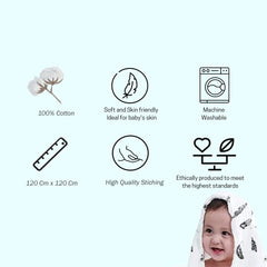 Organic Cotton Muslin Baby Bath Towel 200 Gsm | Cotton Cloth Premium Baby Washable Reusable, Absorbent, Extra Soft (Zig Zag Blue & Grey)- Pack Of 2