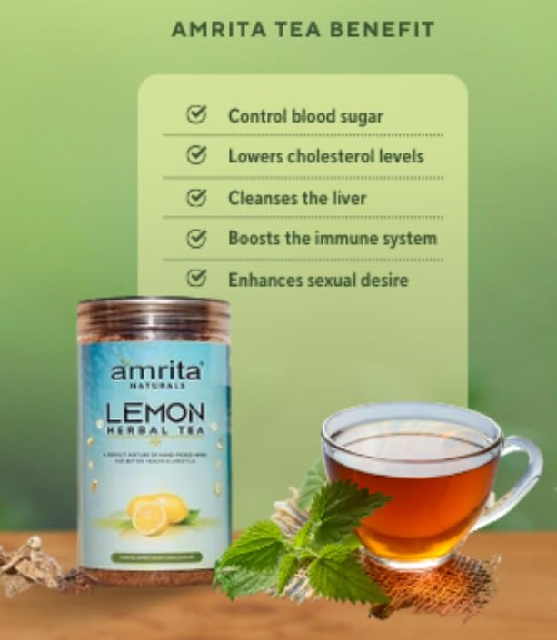 Amrita Naturals Lemon Herbal Tea - 250gm, 8.8 Ounce | Controls Weight Naturally, Boosts Immune System - Caffeine Free, Rich In Antioxidants Amrita Naturals Lemon Herbal Tea - 250gm, 8.8 Ounce | Controls Weight Naturally, Boosts Immune System - Caffeine Free, Rich In Antioxidants