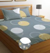 Premium Cotton Double Bedsheets With 2 King Size Pillow Covers - 72 X 78 Inches, Grey & White | All Around Elastic Fitted Double Bedsheet