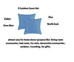 Luxurious Bedsheet For Double Bed With 2 Pillow Cover + 2 Cushion Cover - 90 X 100 Inches, Ocean Blue | All Weather 5 Pcs Glace Cotton Ultrasonic TC - 280