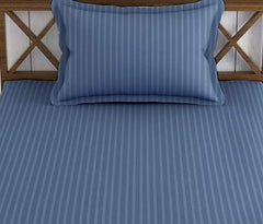 1 Bedsheet Single Satin Stripe Elastic Fitted With 1 Pillow Cover (36 X 78 Inches) Mediterranean Blue | Lightweight, Soft & Breathable - Perfect For Gifting On Weddings Bedsheet