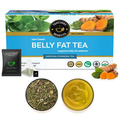 Teacurry Plant Based Belly Fat Tea - 30 Individually Wrapped Tea Bags | Helps With Belly Fat, Water Weight, Bloating - Low Caffeine | Made With Cinnamon, Gymnema Sylvestre, Turmeric
