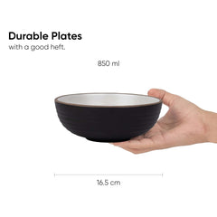 Ceramic Japandi Medium Pasta Bowl Set Of 2 Pieces - 17cm, Black, 850ml Each | Stoneware Ceramic Serving Bowls - Pasta Plate, Deep Plate | Ceramic Bowl With Matte Finish - Pasta Serving Plate