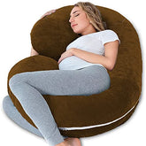 Pregnancy Pillow, Maternity Body Pillow For Sleeping, C Shaped Pillow, Brown - 55 Inch | Full Body Pillow, Pregnancy Pillow For Pregnant Women, Support Belly & Back, Removable Velvet Cover