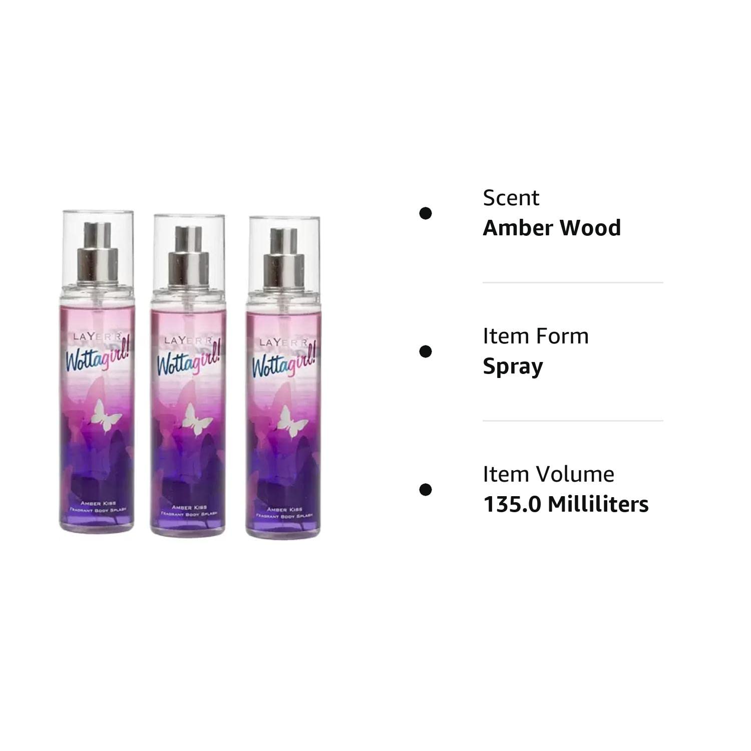 Layer'r Wottagirl Combo Of 3 Amber Kiss Fragrant Body Splash 135ml 4.56 Fl.oz. Each | For Women Layer'r Wottagirl Combo Of 3 Amber Kiss Fragrant Body Splash 135ml 4.56 Fl.oz. Each | For Women