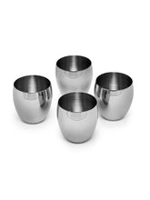 Designer Chrome Stainless Steel Drinking Glass Set Of 4 - 310ml Each, Rose Quartz Series, Subtle Textures | Convenient Water Glasses - Multipurpose Designer Tumbler | Serve Ware & Tableware