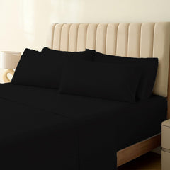Single Size Fitted Bedsheet With 2 Pillow Covers - 36 X 78 Inches, Black | All-Round Elastic | Comfortable, Wrinkle Resistant, Fade Resistant & Environmentally Friendly