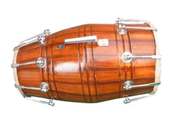 Handmade Mango Wood Dholak Beautiful Nut & Bold Fitting - Shiny Brown Goat Skin On Both Side | Mango Wood Shale, Brown Color
