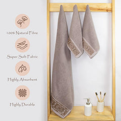 Rangoli 100% Cotton Fibre 2 Hand & 1 Bath Towel 1100 Gsm | Highly Durable & Absorbent Towel | Skin-Friendly & Quick Drying Luxury Towels (Brown) - Pack Of 3