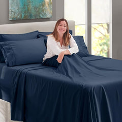 Microfiber Bedsheet With 1 Pillow Cover - Size 60 X 90 Inches, Navy Blue | 300 Thread Count - Daily Use Perfect Plain Single Bedsheet