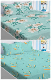 2 Double Bedsheet With 4 Pillow Covers - 90 X 90 Inches, Sea Green | 180 Thread Count Soft Brushed Cotton-Blend Long Lasting & Wrinkle Free