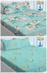 2 Double Bedsheet With 4 Pillow Covers - 90 X 90 Inches, Sea Green | 180 Thread Count Soft Brushed Cotton-Blend Long Lasting & Wrinkle Free