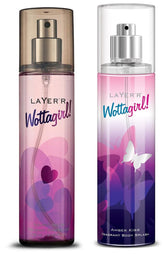 Layer'r Wottagirl Secret Crush + Amber Kiss Floral & Fragrant Body Splash Each 135ml 4.56 Fl.oz. | Combo Of 2
