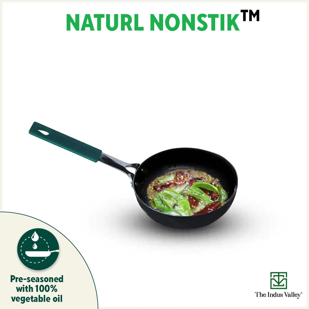 Pre-Seasoned Black Iron Tadka Pan With Silicon Grip - Small 12.7 Cm, 5 Inch, 340ml, 0.43 Kg | Gas Compatible, 100% Pure & Toxin-Free, No Chemical Coating Pre-Seasoned Black Iron Tadka Pan With Silicon Grip - Small 12.7 Cm, 5 Inch, 340ml, 0.43 Kg | Gas Compatible, 100% Pure & Toxin-Free, No Chemical Coating
